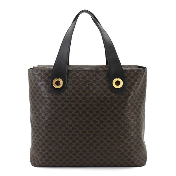 CELINE Macadam Hand Bag PVC Leather Black Brown Purse Vintage 90263506